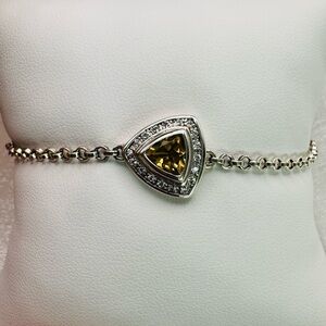 New Citrine And Pave Triangle S925 Bracelet New 7" With 0.5" Extender